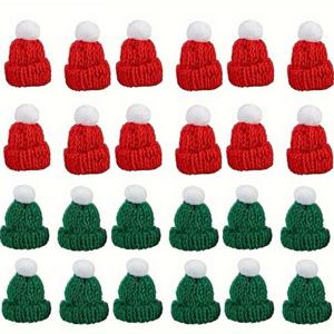 TEMU 24개 미니 산타 모자와 스카프 크리스마스 코스튬 고양이 토끼 인형 크리스마스 장식 홈 롤리팝 병 DIY 크리스마스 파티 디너 (두 가지 색상)
