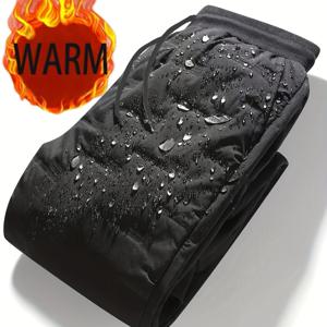 TEMU 남성용 겨울용 따뜻한 방풍 캐주얼 바지 1개 - 플리스 처리된 두꺼운 섬유, 탄성 허리 밴드 디자인, 다수의 포켓이 있는 테이퍼드 레그 모양, 야외 활동 및 추운 날씨에 적합, 세탁기 사용 가능하고 내구성이 뛰어난 겨울 의류