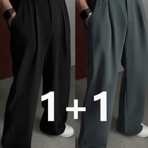 TEMU 봄, 여름, 가을용 남성용 새로운 캐주얼 레그 와이드 수트 팬츠 투팩, 인조 백 플랩 포함