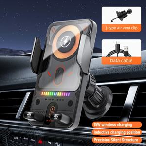 TEMU 차량용 스마트 무선 충전 휴대폰 거치대 및 충전기. 강력한 15W 고속 무선 충전 기능, 휴대폰 내비게이션 홀더, 자동 클램핑을 위한 적외선 센싱, 개폐 스마트 센싱이 특징입니다.