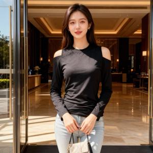 TEMU 오프숄더 티셔츠 / 여성용 긴팔 탑 / 유니크한 디자인 / 슬림핏 니트 / 베이스 레이어 셔츠 / 사계절 필수 탑 / 출퇴근, 모임, 캐주얼한 날에 적합 / 매칭 용이