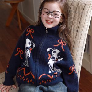 TEMU 여아용 겨울 신상 니치 아트 니트 가디건|반팔니트