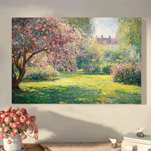 TEMU 빈티지 스타일 캔버스 아트워크 'Giverny 정원' 1개 | 40X30Cm, 나무 테두리 프레임 | 조용한 풍경 장식, 집 꾸미기 | 발렌타인데이 및 부활절 선물로 완벽