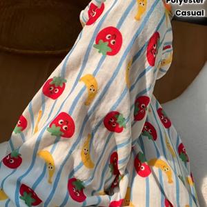 TEMU 여성용 토마토 프린트 슬립 팬츠 - 귀여운 토마토 & 토마토 슬라이스 패턴의 와이드 레그 파자마 하의, 신축성 있는 허리밴드 롱 팬츠 - 나이트웨어, 파자마 (손세탁 가능) 편안한 라운지 웨어