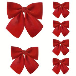 TEMU 6개 레드 벨벳 보우 크리스마스 트리 장식 - 클래식 스타일, 전기 필요 없음, 깃털 없음, 휴일용 홈 & 파티 장식, 축제 문 화환, 크리스마스 트리용 보우, 미니어처 크리스마스 장식, 선물 리본, 공예용 리본, 리본, 리본 장식, 크리스마스 리본, 리본 부자재