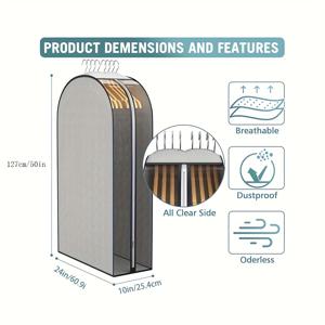 TEMU 1개 회색 투명 의류 걸이용 가방 - 지퍼 클로저가 있는 오픈 옷장 수납 정리함, 정장, 드레스, 재킷, 셔츠 및 코트를 위한 내구성 있는 원단 - 공간 절약형 옷장 보호 커버, 옷 정리 보관함, 세련된 디자인, 견고한 구조, 홈 오거나이저, 옷장 보관 솔루션, 옷 보호대, 옷 홀더, 옷 커버/천 커버, 옷 사크, 옷 걸이 커버