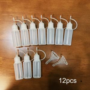 TEMU 12개 정밀 바늘 팁 글루 어플리케이터 병 세트 (미니 깔때기 포함/투명), 15ml/0.51oz 접착제 스퀴즈 디스펜서 – 네일 폴리쉬 리무버, 잉크 패드 리필러, 타투 액체 용기, 에센셜 오일 드로퍼, 스포팅 액체 및 윤활제, 페인트 및 아크릴 아트 용품 – DIY 공예, 페인팅 프로젝트에 이상적|매니큐어|네일팁|아크릴물감
