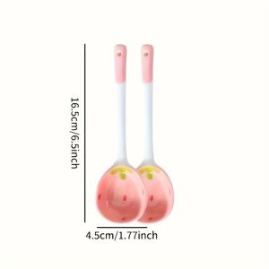 TEMU 핸드페인팅 카와이 딸기 세라믹 디저트 스푼 - , 수프, 커피, 차를 위한 귀여운 딸기 모양 긴 손잡이 그릇 - 주방용품, 테마 파티, 디저트용 (세라믹)