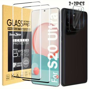 TEMU 2+2 (강화유리 보호필름 2장 + 카메라 렌즈 보호필름 2장) - 갤럭시 S20, S20+, S20 울트라 호환 [3D 커브드] [지문인식] - S20, S20+, S20 울트라용 풀커버 투명 강화유리 보호필름