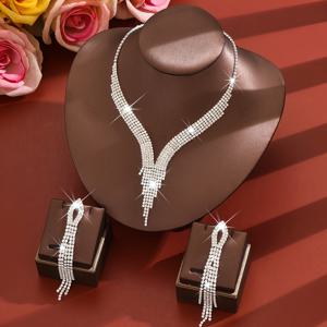 TEMU 프로미, 파티, 신부 결혼식 연회용 긴 태슬과 귀걸이 세트