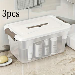 TEMU 3개 세트 플립탑 뚜껑 & 스택 가능한 직사각형 플라스틱 보관함 - 내구성 강한 공간절약형 컨테이너, 사무실, 팬트리, 공예, 영양제용
