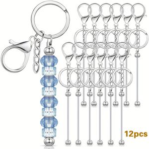 TEMU 6/12개 비즈 키체인 DIY 핸드메이드용, 키체인 펜던트 제작 재료, 빈 금속 키체인, 비즈 키링, 연결봉, 비즈 키체인, 장식 액세서리, 가방, 펜던트 및 휴일 선물
