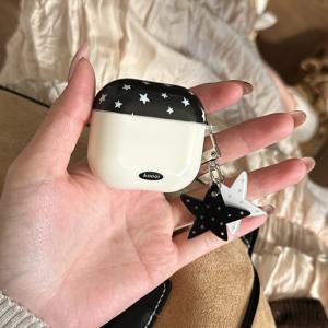 TEMU AirPods Pro 2/3/4용 배경 + 블랙 펜던트 이어버드 케이스, 스타일리시 여성용 헤드폰 커버, 디자인, 스크래치 방지, 헤드폰 케이스, 헤드폰 커버, 에어케이스, 에어팟프로 케이스, 에어팟 케이스, 에어팟케이스