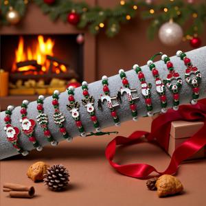 TEMU 여성용 크리스마스 장식 세트 12개, 커플 매칭 직조 팔찌, 파티 선물 교환, 스타킹 채우기 및 깜짝 선물에 완벽한, 여성용 팔찌, 크리스마스 트리 비즈 가랜드, 크리스마스 트리 비즈 가랜드