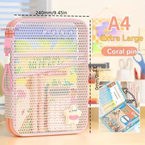 TEMU 1개 혼합 색상 A4 파일 가방, 휴대용 손잡이 수납 파우치, 다용도 정리함 (교과서 및 문구용품), 튼튼한 메시 소재, 사무용품 및 학교 필수품에 적합, 신학기