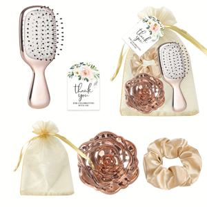 TEMU 5-피스 선물 세트: 전기도금 장미 플립탑 휴대용 접이식 거울, 스퀘어 미니 빗, 머리끈, 감사 카드, 끈 달린 선물 가방 – 크리스마스, 할로윈, 결혼식, 파티, 생일, 축하 행사에 완벽한 선물