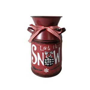 TEMU 빈티지 우유통 모양 장식용 화병 - 튼튼한 철제 레트로 레드 플라워 포트, 대칭 손잡이, 팜하우스, 크리스마스, 결혼식, 생일을 위한 러스틱 센터피스 - 신선한 꽃이나 인공 꽃을 위한 내구성 있는 야외 화병