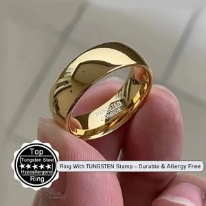 TEMU 18K 금도금 텅스텐 링 - 6mm 폭 헤비듀티 웨딩 밴드, 1/8인치 폭 (2mm/0.25cm) 두께, 텅스텐 카바이드 같은 내구성, 편안한 플레인 밴드, 약혼, 기념일, 결혼 선물용 주얼리 (노|반지