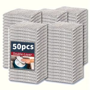 TEMU 고강도 재사용 및 세탁 가능한 긁힘 방지 청소용 천 50개 팩 - 주방, 욕실, 바닥, 벽에 적합한 사각형 메쉬 걸레 - 천 시트(개별 시트 50장)