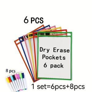 TEMU 14개 재사용 가능한 드라이 이레이스 백 세트 (마커 포함), 대형 투명 필기 파우치, 지우개 가능한 파일 슬리브 – 사무실 & 교실용 플라스틱 필름 선물 세트 (할로윈/크리스마스)