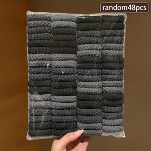 TEMU 48개입 레몬 러브 여성용 & 두꺼운 고탄력 헤어 타이 - 대량 구매 레트로 그레이 & 블랙 헤어 밴드, 멀티컬러 포니테일 홀더 (땋은 머리, 번, 꼬리 머리용) - 내구성 있는 헤어 액세서리, 파티, 일상 사용 (대량 팩)