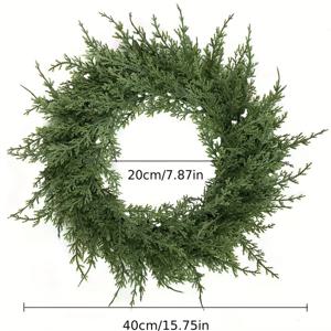 TEMU 1개 리얼리스틱 인조 소나무 & 사이프러스 화환 - 사계절 상록수 가랜드, 녹색 잎사귀, 내구성 있는 플라스틱 크리스마스 문걸이 장식 (크리스마스, 하누카, 부활절, 추수감사절용) / 실외 연중 장식