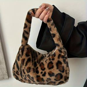 TEMU 여성 패션 플러시 프린트 크로스바디 백 - 인조 모피 질감, 지퍼 잠금 방식의 고정 숄더 스트랩, 데일리 및 특별한 날 핸드백 - 스타일리시한 동물 패턴 지갑, 귀여운 지갑, 내구성이 뛰어난 폴리에스터 소재, 두 가지 색상 제공