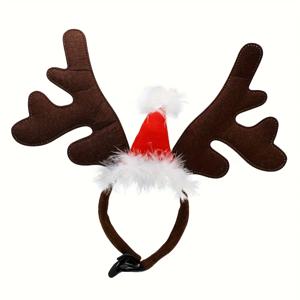 TEMU 순록 뿔 강아지 & 고양이 코스튬 헤어밴드 - 탄력 있는 부드러운 뿔, 갈색 끝 & 흰색 인조 트림, 크리스마스 파티, 사진 촬영, 크리스마스 의상용 조절 가능한 펫 모자 - 편안하고 내구성 있는 펫 헤드피스