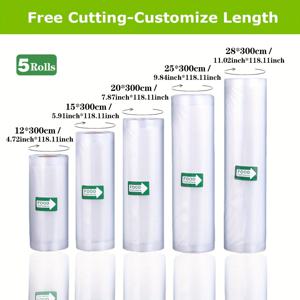TEMU 내구성 강화 진공 밀봉 봉투 5롤 (롤당 ) - 천공 방지 누수 방지 플라스틱, 진공 밀봉기용, 식품 보관, 식사, 수비드, 스테이크 & 생선 보관, 냉동고 & 냉장고용