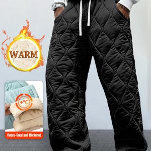 TEMU 남성용 겨울 아웃도어 따뜻한 캐주얼 긴 바지, 퀼팅 스티칭, 따뜻한 실내 기모 디자인, 일상 레저 및 홈웨어에 적합.