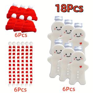 TEMU 18개 짜장빵 인형 용기 세트 – 용기 6개, 스카프 6개, 모자 6개 포함 | 크리스마스 선물 포장, 파티 답례품, 장식에 적합 | 시즌 축하, 선물 포장, 축제 쇼케이스에 좋음