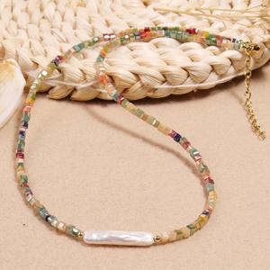 TEMU 여성을 위한 천연석 목걸이 1개, 사각석으로 수제 제작되었으며 패션 애호가를 위한 이상적인 데일리 선물입니다.