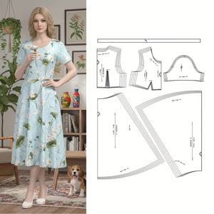 TEMU H2025018 여성용 플레어 스커트 긴 원단 재봉 패턴, S-XL 사이즈로 제공, 의류 용품, 재봉 애호가를 위한 선물.