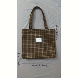 TEMU 1개 's 대형 타탄 체크 토트백 - 커피 브라운 스코틀랜드 타탄 (블랙/화이트/베이지) 핸드백, 내구성 있는 지퍼 클로저, 가을 아웃핏, 추수감사절 선물용 넉넉한 캐주얼 파우치, 내구성 있는 캐리올