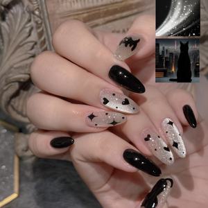 TEMU 24개 알몽실 모양 프레스온 네일, 스타, 하트, 만화 고양이 디자인이 돋보이는 반짝이는 고양이 눈 디자인, 글로시 풀 커버리지 마감.