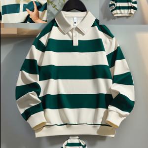 TEMU 그와 그녀를 위한 겨울 커플 매칭 긴팔 셔츠 - 부드럽고 내구성 있는 검정 & 흰색 수평 줄무늬 (네이비) - 남녀공용 버튼 프론트 칼라 스웨터 재킷 같은 탑, 캐주얼 데이트 의상 및 선물