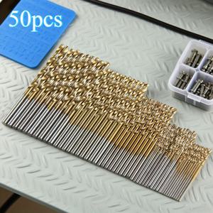 TEMU 50개 티타늄 코팅 고속강 드릴 비트 세트, 라운드 샹크, 스파이럴 플루트 디자인, 혼합 사이즈 1-3mm, 다목적 가정 및 야외 작업용, 할로윈 크리스마스 소품