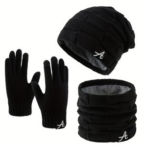 TEMU 가성비 좋은 겨울 따뜻한 니트 모자, 넥 게이터, 장갑 세트, 트렌디한 패브릭 라벨 A 니트 모자, 장갑 혼합 세트, 스타일리시한 다용도 겨울 따뜻한 비니 세트, 클래식한 아웃도어 레저 스키 모자, 효과적인 머리 정돈을 위한 기모 안감 디자인