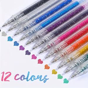 TEMU 글리터 볼펜 세트, 글쓰기, 드로잉, 데코레이션용, 플라스틱 미디엄 1.0mm, 반짝이 잉크 펜 팩, 저널, 스크랩북, 아트 프로젝트에 적합