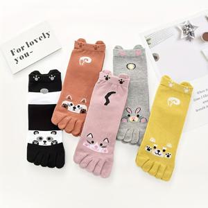 TEMU 5-팩 '5발 동물 프린트 양말 - 귀여운 곰, 여우, 양 발바닥과 너구리 같은 손 - 부드러운 파스텔 & 발톱 특수 패턴 (쉽게 신고 벗기, 사계절 착용)