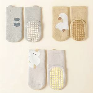 TEMU 3켤레 아기 학습 양말 | 남아 여아용 두꺼운 니트 중간 길이 양말, 가을/겨울 실내용, 폴리에스터 엘라스테인