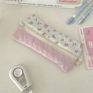 TEMU 귀여운 한국 스타일 파스텔 핑크 & 스카이 블루 펜슬 케이스 - 하트 버튼 클로저, 소프트 미니 동전 지갑 & 수납 정리함, 스테셔너리 백, 우아한 파스텔 컬러 (핑크/그레이)|필통