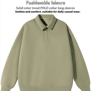 TEMU [Shule Water OBM] 남성 가을 패션 긴팔 폴로 셔츠는 니트 원단으로 제작되었으며, 단색과 넉넉한 핏으로 편안하고 캐주얼한 트렌디한 룩을 연출합니다. 다양한 스타일에 쉽게 어울려 일상복으로도 적합합니다.|남자셔츠|셔츠