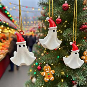 TEMU 3개 세트 귀여운 화이트 크리스마스 장식 - 레진 매달기 피규어, 친근한 유령 크리스마스 트리 장식 (실내/야외용), 키즈 파티 & 스푸키 파티 데코, 독특한 선물