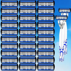 TEMU 두 개의 손잡이 + 30개의 고품질 블레이드 부착물, 얼굴 클렌징 도구에 적합, 남녀공용, 클래식 수동 안전 면도기