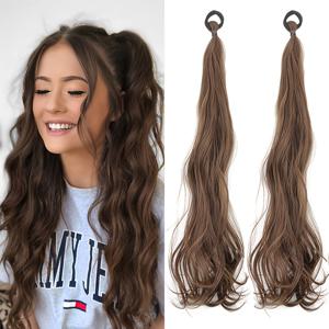 TEMU 롱 헤어 포니테일 익스텐션 - 자연스러운 로우/미드 높이 더블 포니테일 클립인/부착형 헤어, 탄력 밴드 포함, 볼륨 업 헤어 추가 (접착제/스프레이 없음) - 민감한 두피용, 모든 헤어 타입에 적합