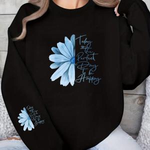 TEMU 여성용 포근한 플리스 안감 긴팔 스웨트셔츠, 플로럴 프린트 & 