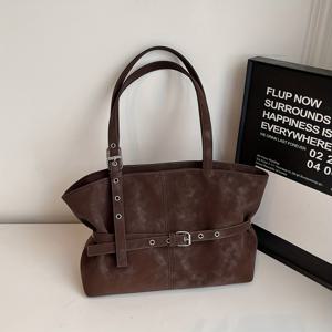 TEMU 여성용 대용량 빈티지 토트백 - 커피 브라운/블랙/다크 브라운, 내구성 강한 핸드백, 부드러운 지퍼 잠금, 골드톤 하드웨어 버클, 고정 스트랩 & 넉넉한 내부 공간, 업무, 여행, 출퇴근, 정장 및 일상용