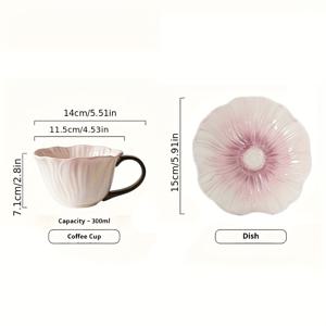 TEMU 1세트 연보라색 세라믹 차 & 커피 컵과 접시 세트 - 우아한 불규칙한 라떼 아트 머그와 매칭 트레이, 부드러운 핑크에서 라벤더 색조, 핸드페인팅 느낌의 디자인, 집들이, 결혼식, 선물용 ( &)