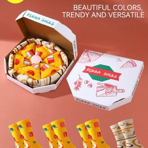 TEMU 피자 테마 노블티 양말 4켤레 - 페퍼로니, 버섯, 피망, 올리브가 들어간 피자 조각 디자인 (발목/발 위 부분) - 할로윈, 크리스마스, 생일 선물용 소프트 파티 의상 ( & s)